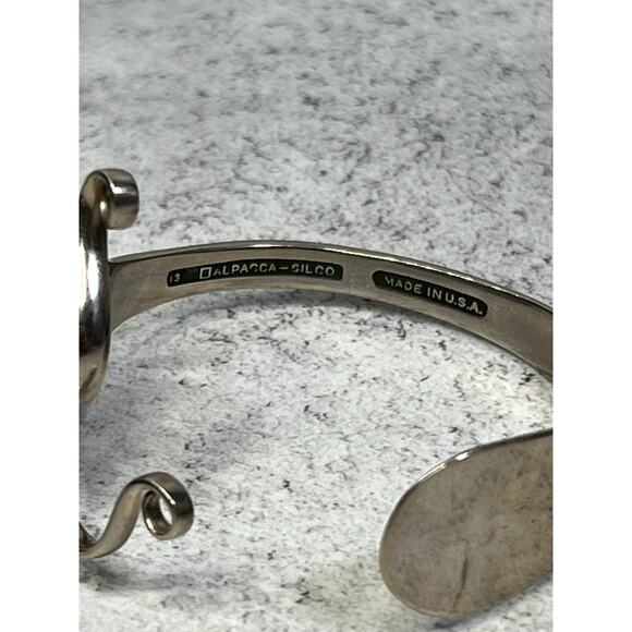 Vintage Silco Alpacca stamped made in USA fork cuff with black stone artisan - Picture 6 of 7